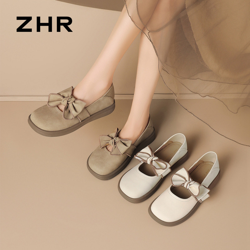 13676758.【ZHR则则】平底玛丽珍鞋圆头蝴蝶结套脚平底女鞋[猪皮软垫]