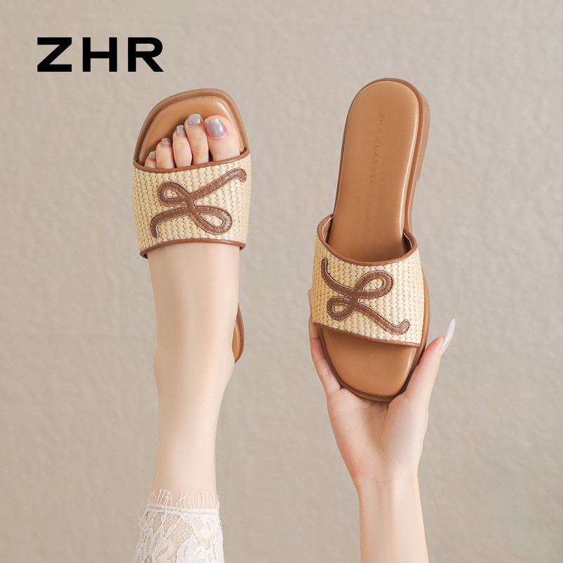 13530846.【ZHR则则】平底拖鞋露趾套脚平底女鞋[皮皮草]