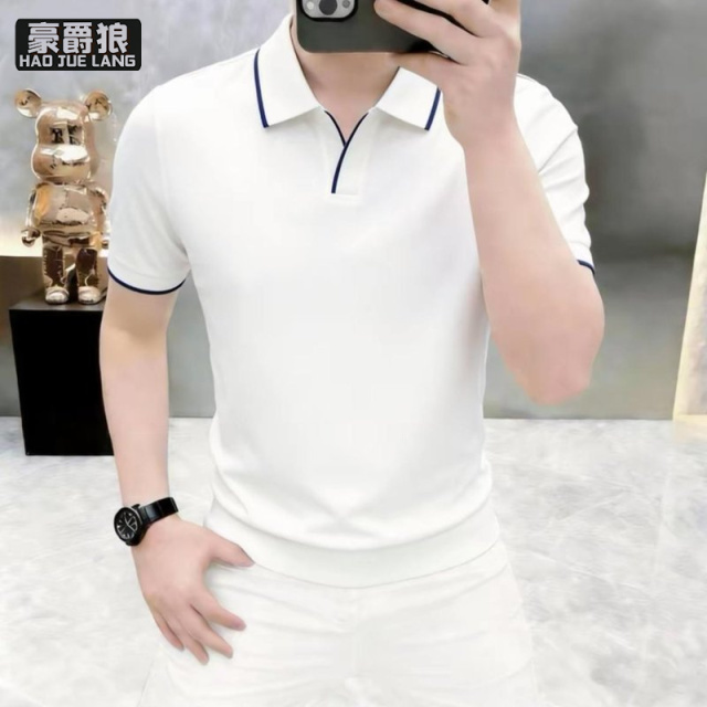 13534252.冰丝夏季翻领男士短袖t恤中年时尚凉感免烫休闲薄款海鸥领Polo衫