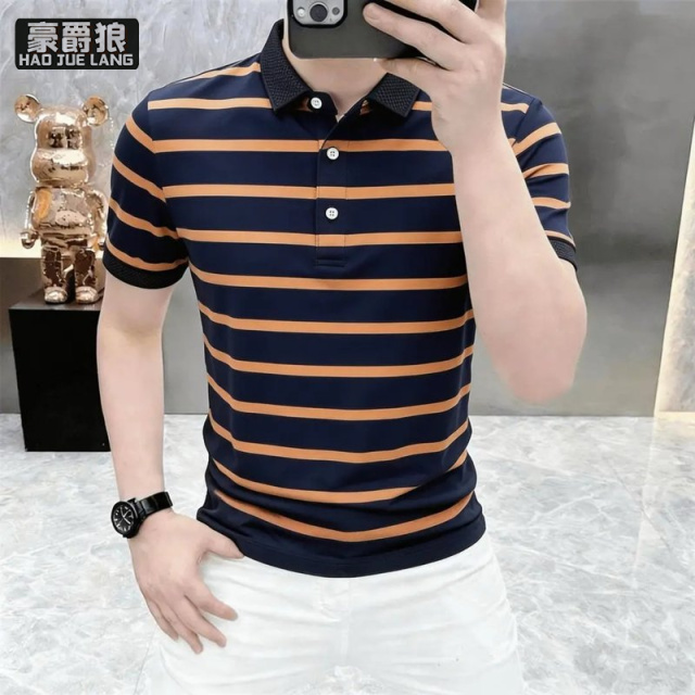 13534248.纯棉Polo衫夏季男士短袖T恤时尚纹帅气翻领潮牌上衣时尚休闲体恤