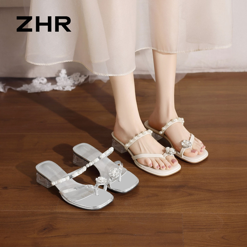 13531294.【ZHR则则】粗跟拖鞋夹趾套脚粗跟女鞋[PU]