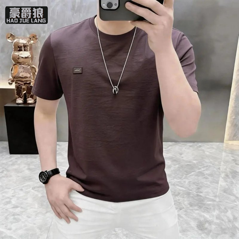 13534277.男士圆领短袖T恤时尚体恤夏季新款休闲圆领T恤男短袖打底衫