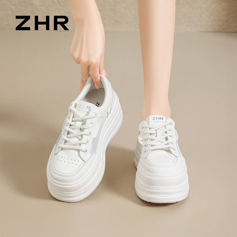 13530848.【ZHR则则】厚底小白鞋圆头系带厚底女鞋[超纤+网布]