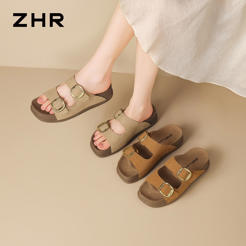 13531357.【ZHR则则】勃肯拖鞋露趾套脚厚底女鞋[牛纤绒]