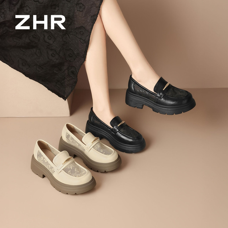 13530606.【ZHR则则】厚底乐福鞋圆头套脚厚底女鞋[超纤+网布]