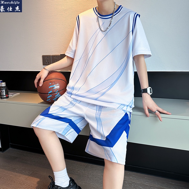 13533848.《休闲时尚》夏季假两件篮球服短袖套装男青少年速干比赛运动服