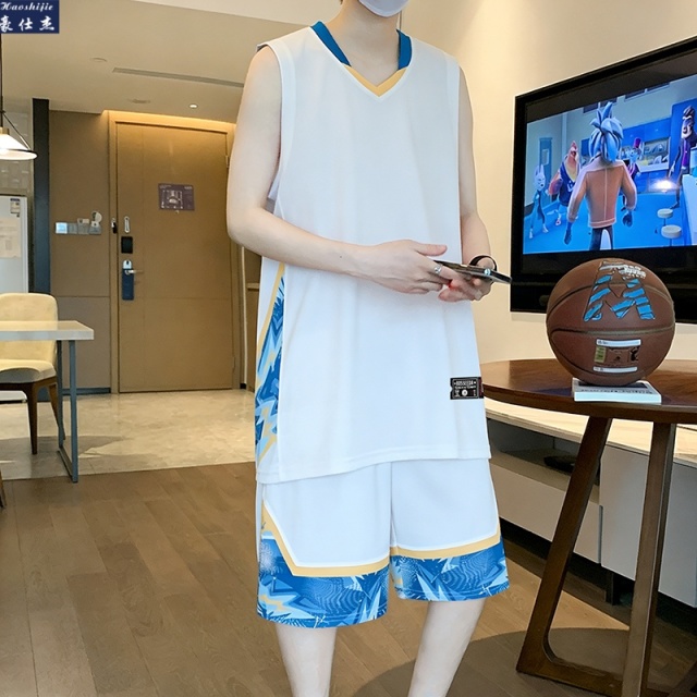 13533849.《休闲时尚》夏季篮球服男冰丝速干网眼无袖运动服青少年训练衣套装