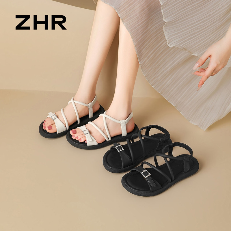 13530854.【ZHR则则】平底凉鞋露趾套脚平底女鞋[PU]