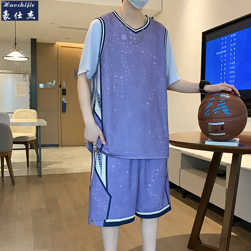 13533694.篮球服男冰丝速干网眼无袖运动服套装青少年训练衣比赛打球衣服