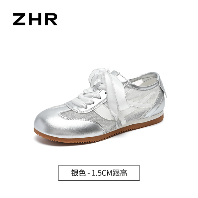 13530619.【ZHR则则】薄底德训鞋圆头系带平底女鞋[超纤+网布]