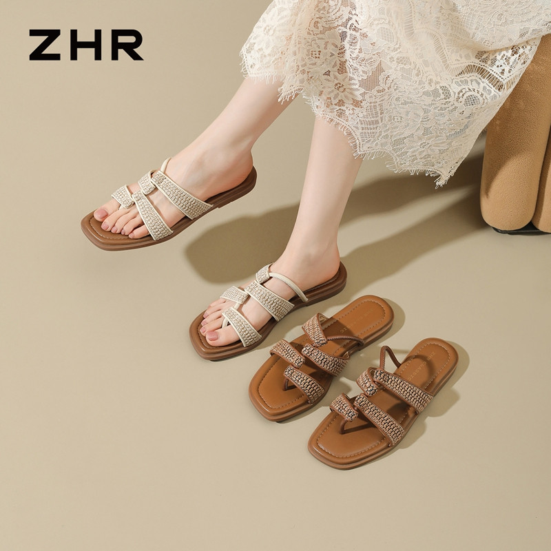 13530758.【ZHR则则】平底拖鞋圆头套脚平底女鞋[织物+PU]