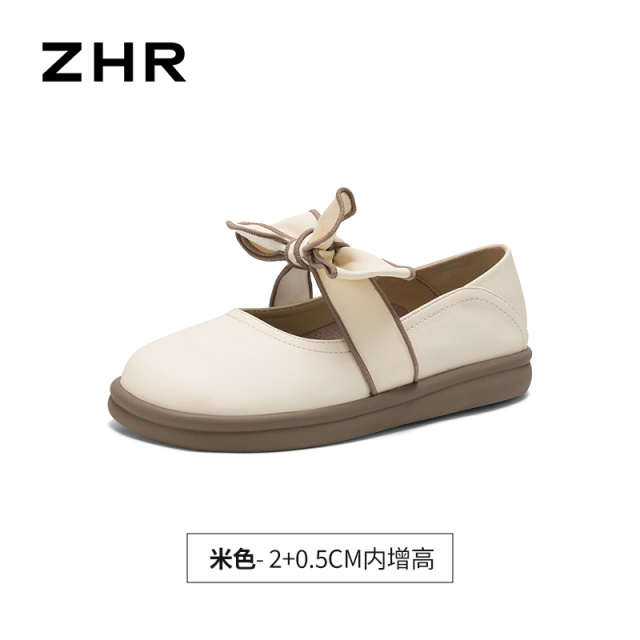 13676758.【ZHR则则】平底玛丽珍鞋圆头蝴蝶结套脚平底女鞋[猪皮软垫]