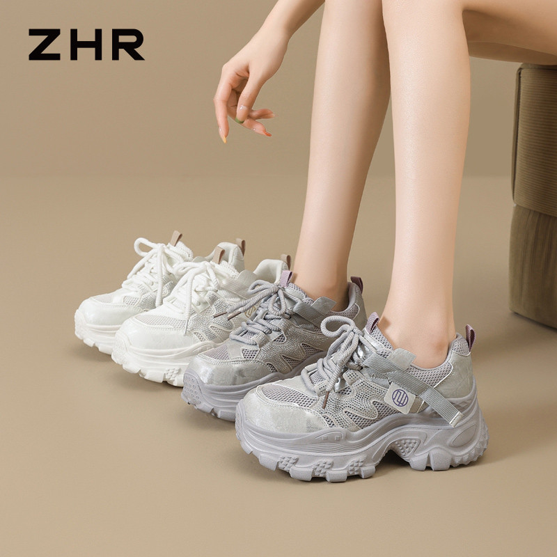 13531335.【ZHR则则】老爹鞋圆头系带厚底女鞋[PU+网布]