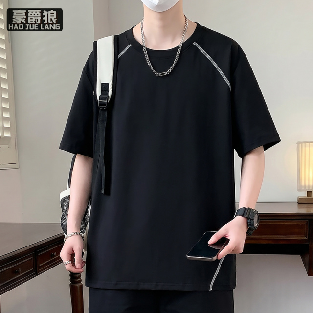 13534273.冰丝短袖T恤男夏季舒适新款青年潮牌半袖体恤百搭上衣服潮流男装