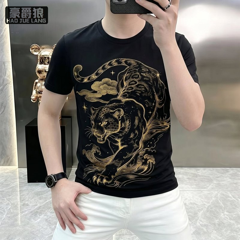 13534275.男士圆领短袖动物印花体恤夏季新款休闲圆领T恤短袖打底衫