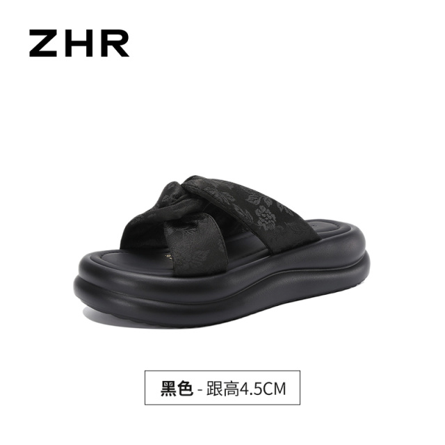 13530624.【ZHR则则】厚底拖鞋露趾套脚厚底女鞋[布料]