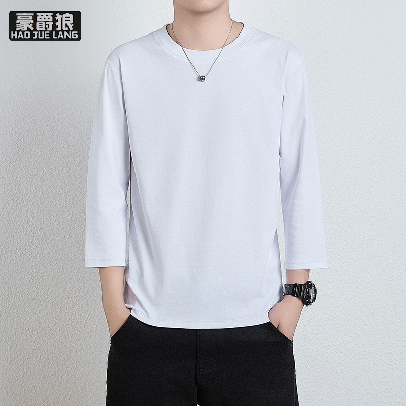 13534233.夏季七分袖T恤男士圆领修身百搭基础内搭打底衫纯棉内搭中袖体恤