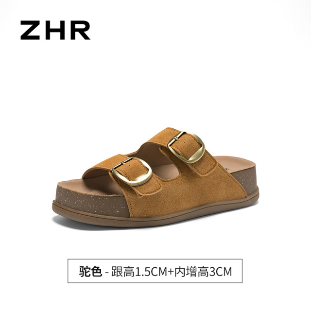 13531357.【ZHR则则】勃肯拖鞋露趾套脚厚底女鞋[牛纤绒]