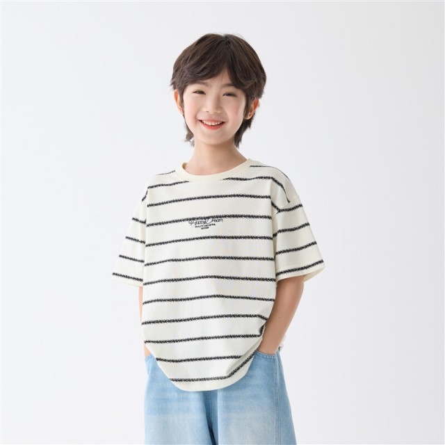 13692754.海妈家男童短袖T恤夏季薄款2026新款儿童透气条纹上衣打底衫夏装