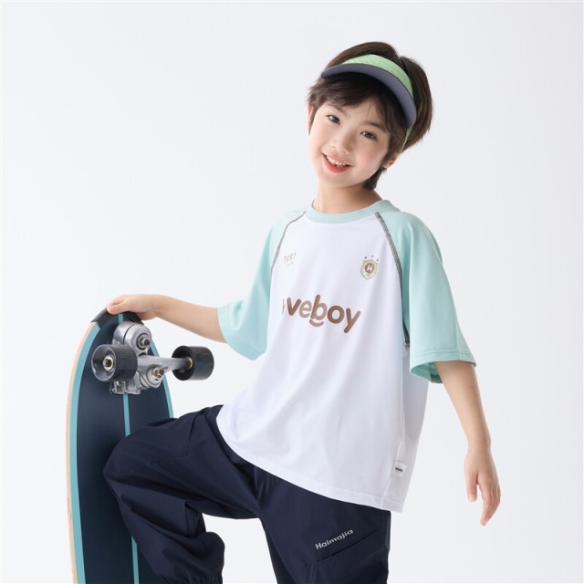 13692831.海妈家男童撞色插肩袖防晒T恤短袖UPF50+夏装2026新款儿童速干打底衫上衣