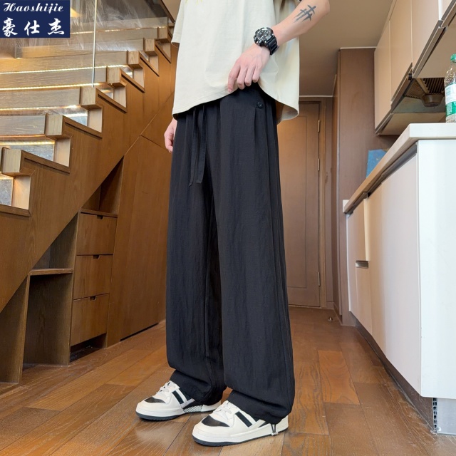 13537453.《百搭潮流》春夏新款时尚老钱风冰感宽松透气阔腿男休闲裤