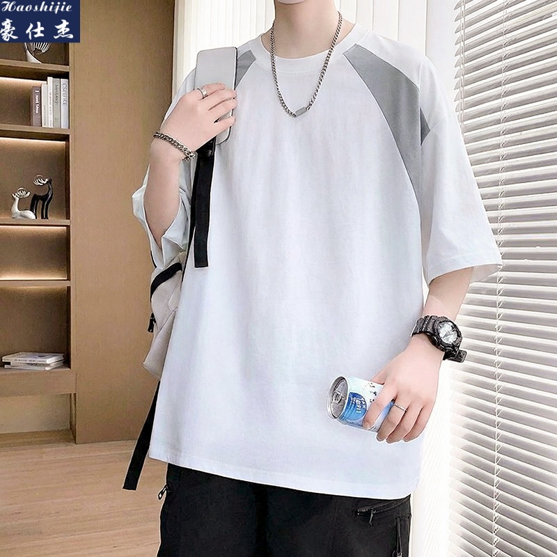 13539661.《简约时尚》夏季新款青少年多巴胺潮流拼色休闲速干圆领短袖T恤