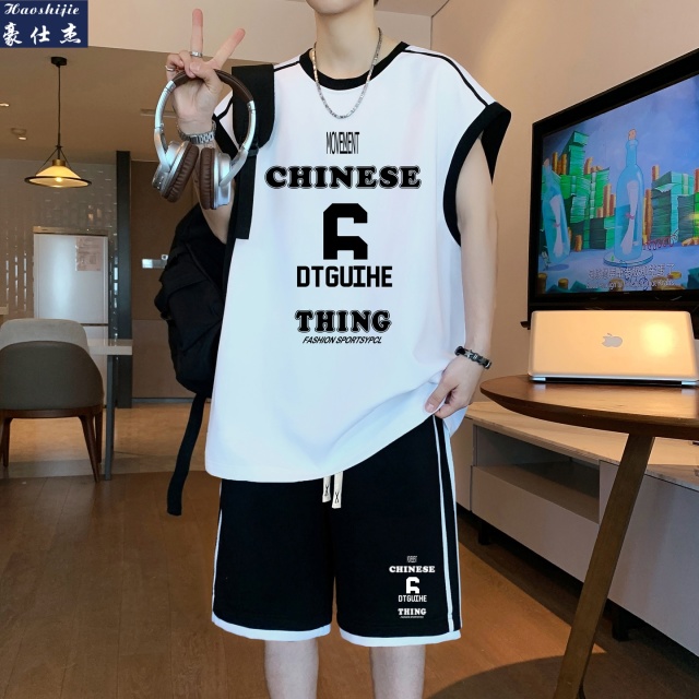 13540397.《舒适透气》夏季新款宽松百搭休闲舒适透气无袖背心套装