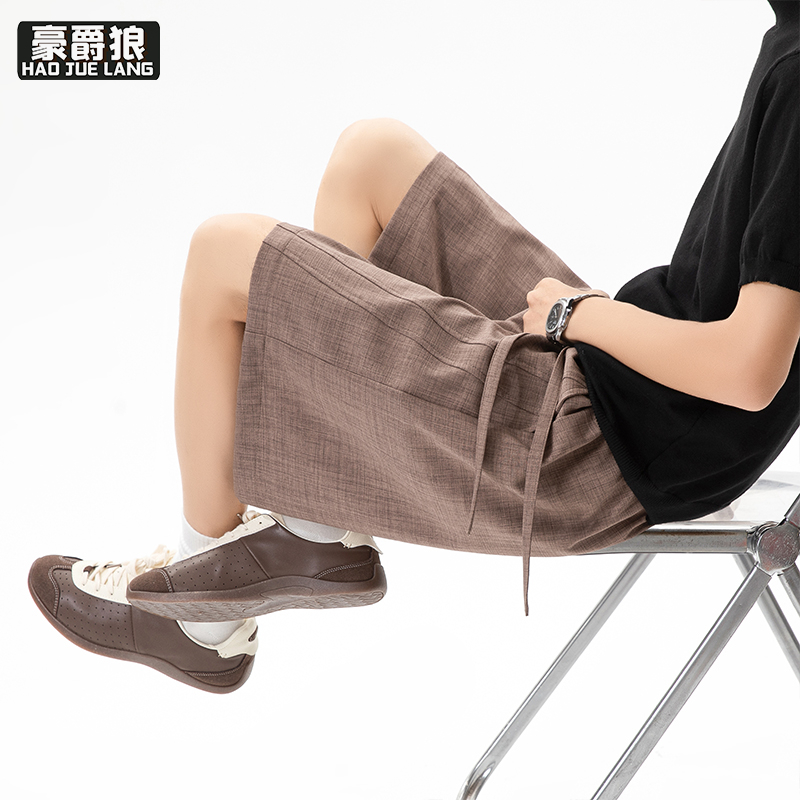 13550998.老钱风仿亚麻五分裤男夏季美式薄款宽松透气运动中裤男款外穿短裤