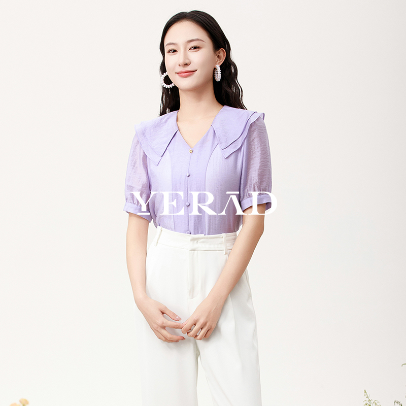 13545274.【娅丽达】娃娃领减龄宽松轻奢短袖