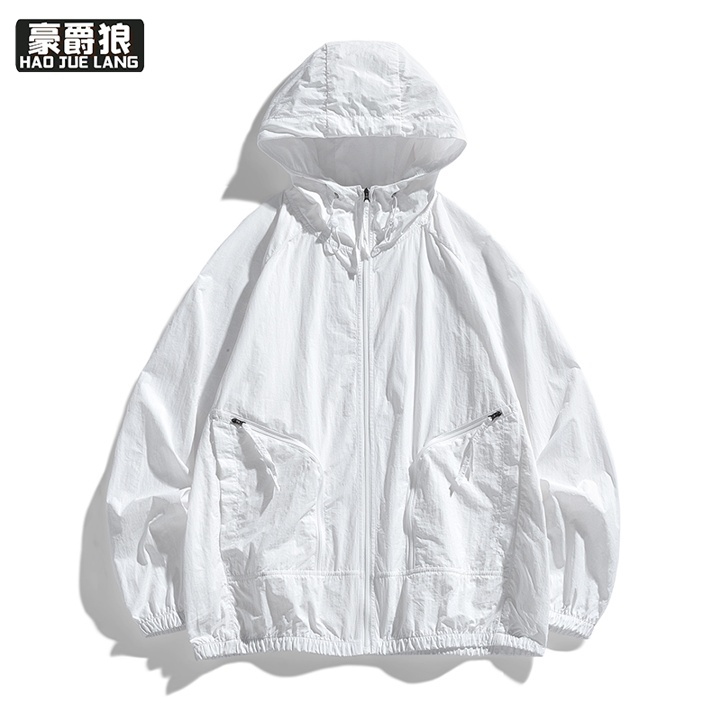 13551007.时尚防晒夹克男夏季轻薄透气连帽外套男青少年冰丝凉感钓鱼防晒服