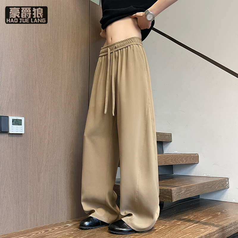 13550982.冰丝直筒弯刀裤子男夏季薄款垂坠感大码阔腿山本裤加长休闲西装裤