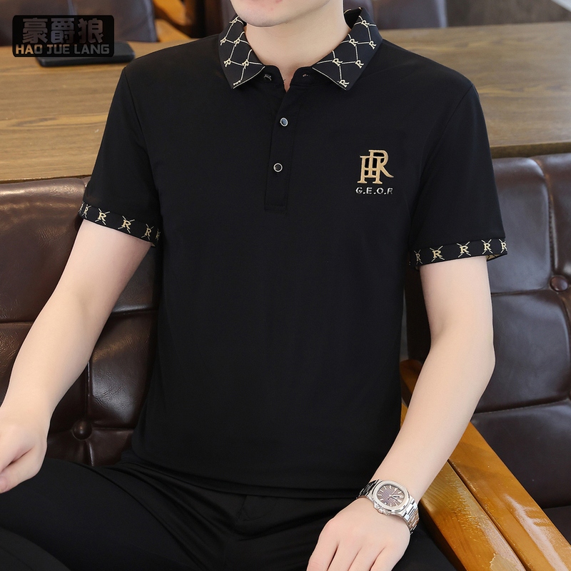13550972.冰丝短袖t恤男士夏季新款高端带领体恤上衣服夏装潮牌翻领polo衫
