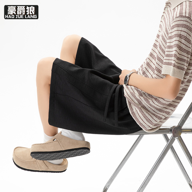 13550998.老钱风仿亚麻五分裤男夏季美式薄款宽松透气运动中裤男款外穿短裤