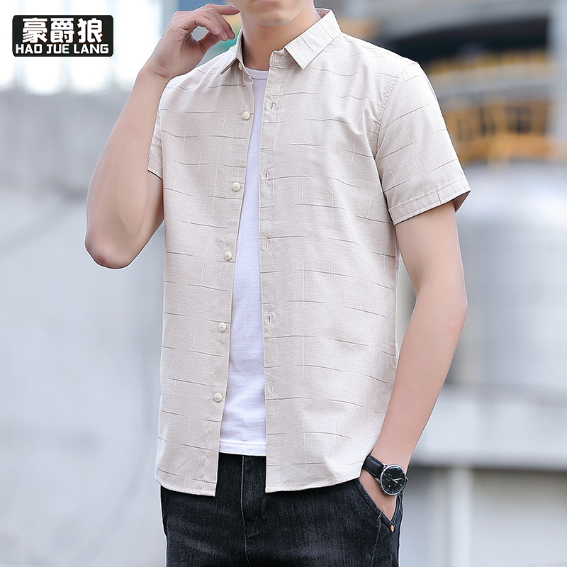 13551048.冰丝短袖衬衫男士夏季薄款休闲ins潮免烫上衣时尚商务修身衬衣男