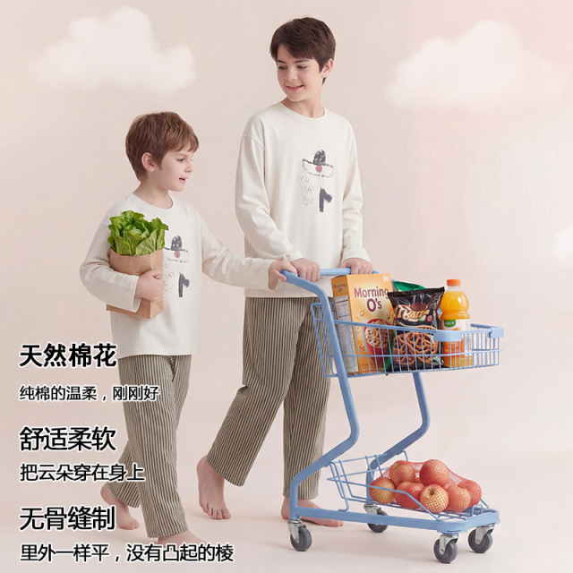 13542182.猫人青少年中大童纯棉家居服套头长袖简约空调服可外穿睡衣