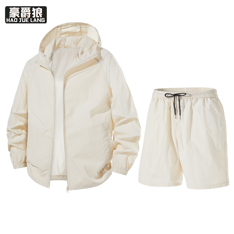 13551058.防晒衣套装情侣同款夏季时尚薄款速干冰丝皮肤衣短裤一套男