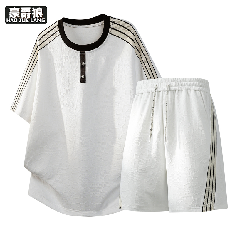 13550967.夏季套装男青少年短袖短裤一套搭配帅气衣服潮流休闲两件套
