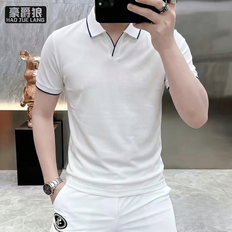 13551081.冰丝夏季翻领男士短袖t恤中年时尚凉感免烫休闲薄款Polo衫海鸥领