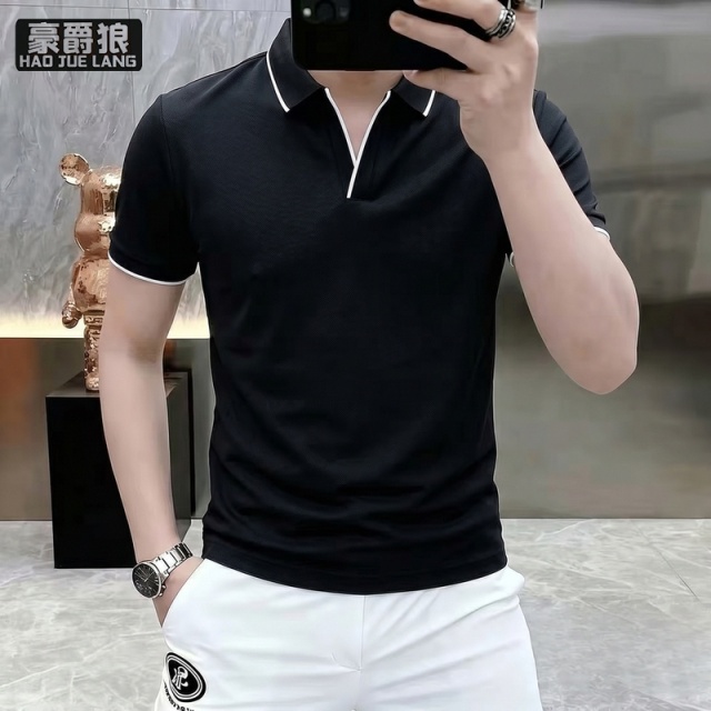 13551081.冰丝夏季翻领男士短袖t恤中年时尚凉感免烫休闲薄款Polo衫海鸥领