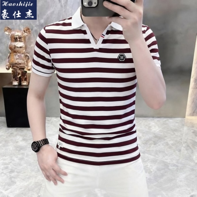 13583705.《时尚潮流》夏季新款休闲T恤男时尚条纹短袖打底衫