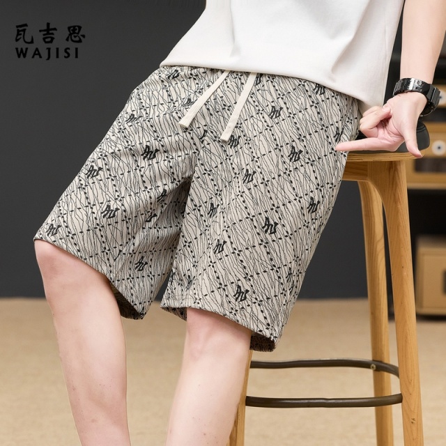 13585816.夏季薄款短裤男外穿潮牌休闲运动五分裤子高级感满印直筒帅气中裤