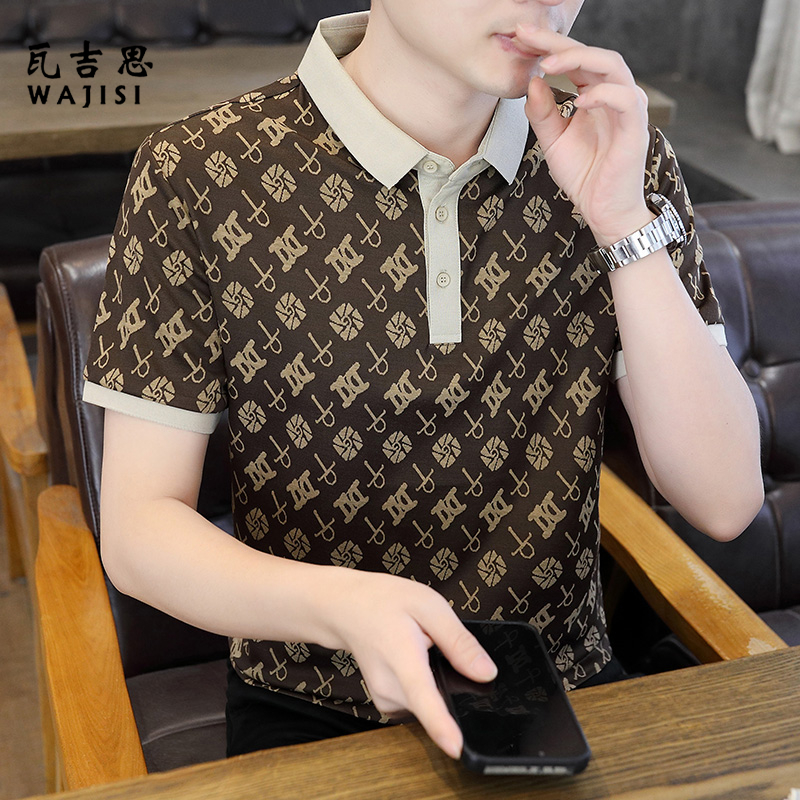 13585774.夏季新款短袖t恤翻领冰丝高级感爸爸中青年老钱风polo衫男士