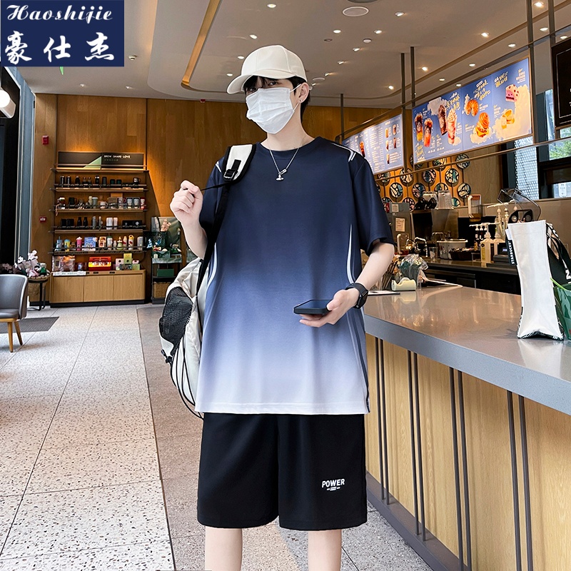 13583708.《舒适透气》夏季新款冰丝速干透气男女休闲跑步训练运动服套装