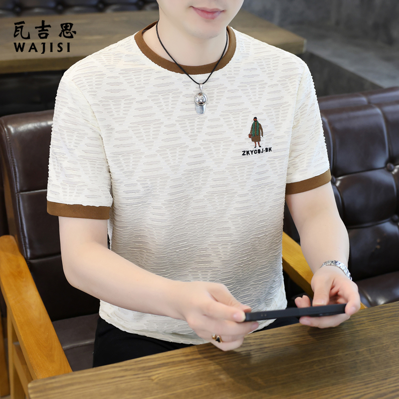 13585812.夏季时尚休闲T恤男士青年短袖圆领百搭体恤潮流轻奢上衣品质男装