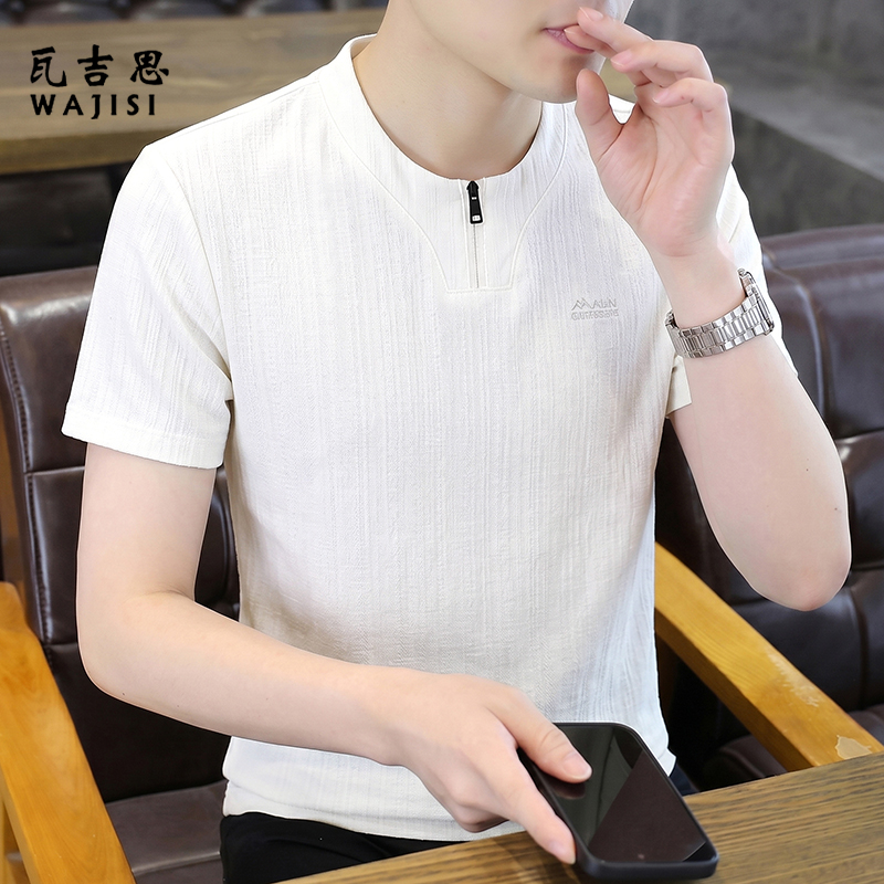 13585792.男士套头中年爸爸装短袖T恤透气宽松舒适夏季半袖衫男装上衣
