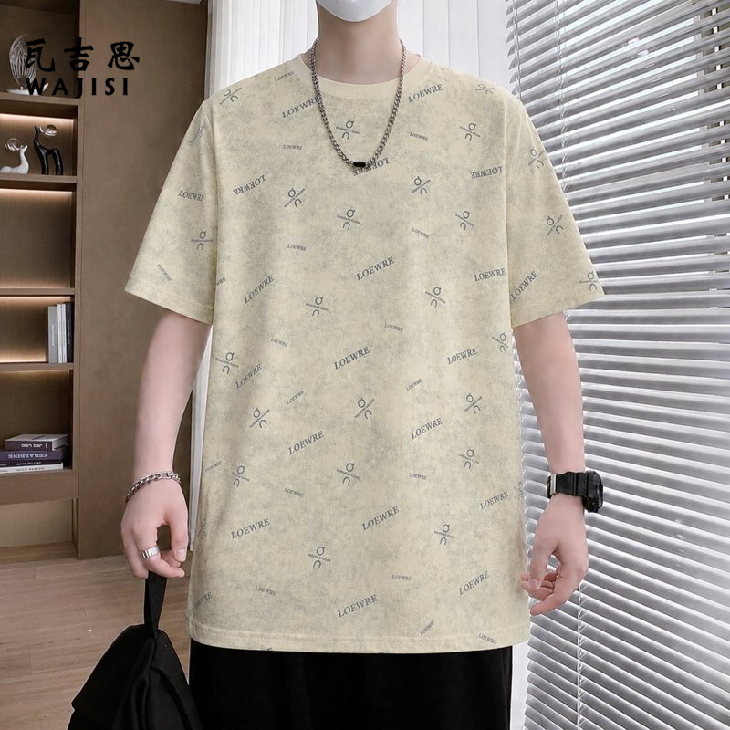 13585807.高端短袖T恤男夏季圆领质感上衣服满印扎染休闲透气半袖体恤