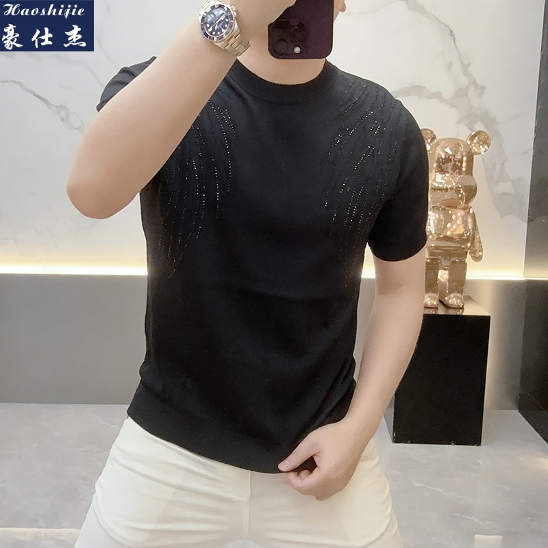 13583710.《百搭潮流》夏季新款高档潮流圆领针织短袖T恤男士潮流轻奢男装