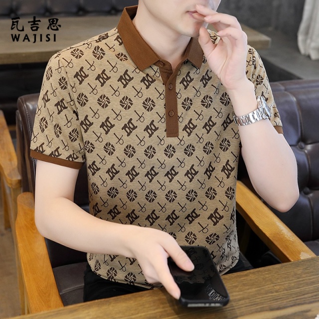 13585774.夏季新款短袖t恤翻领冰丝高级感爸爸中青年老钱风polo衫男士