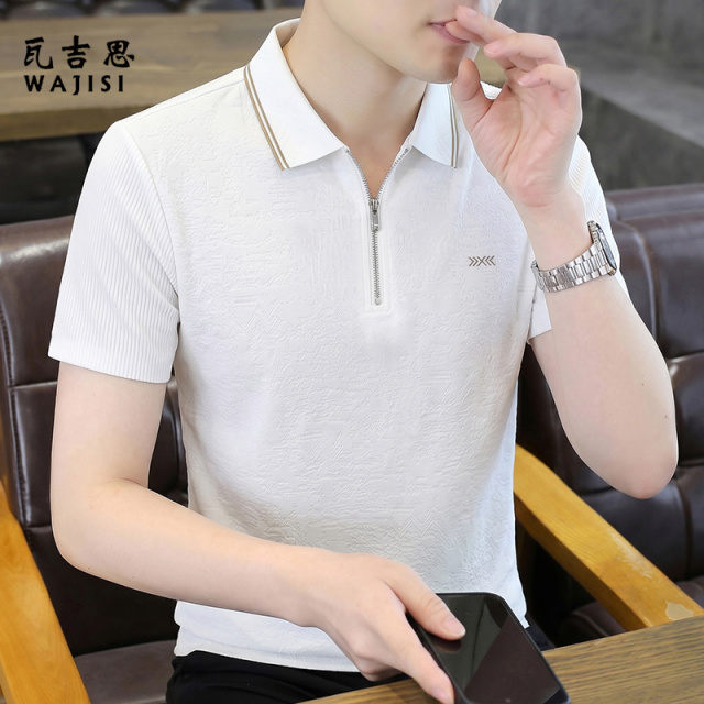 13585831.高端男士短袖polo衫半拉链翻领夏季薄款冰丝商务休闲速干t恤男潮