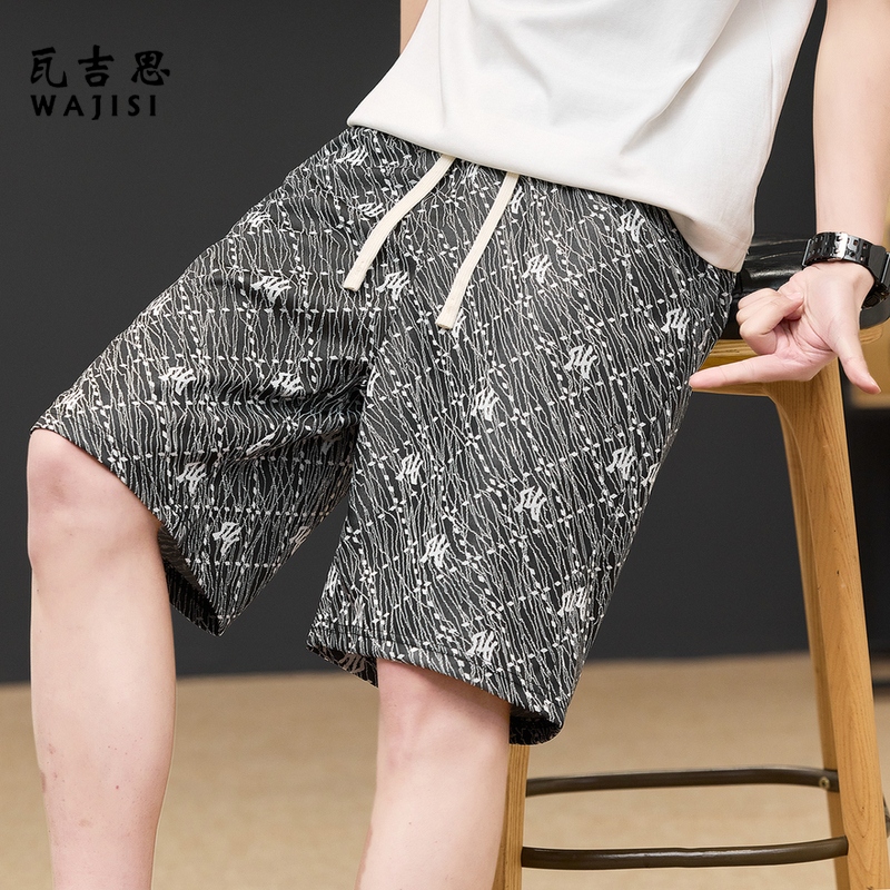 13585816.夏季薄款短裤男外穿潮牌休闲运动五分裤子高级感满印直筒帅气中裤